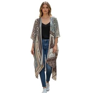 ComfyLuxe Patchwork Boho Kimono Cardigan NWT Beige One Size